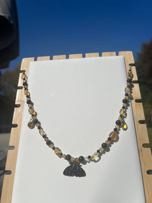 Citrine, Gold Sheen Obsidian, & Black Spinel Spooky Necklace