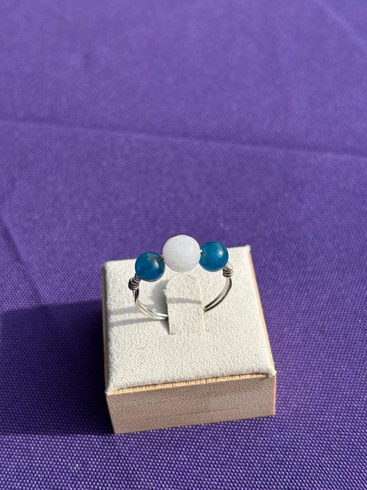 White Jade & Blue Apatite Ring