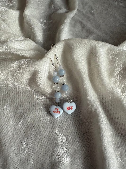 Angelite, Blue Lace Agate & Clear Quartz Convo Earrings