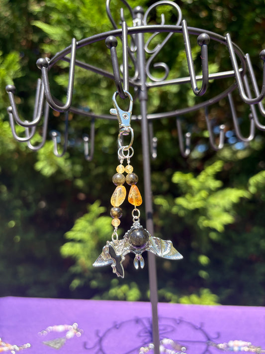 Citrine, Yellow Apatite, Gold Sheen Obsidian Bat Charm