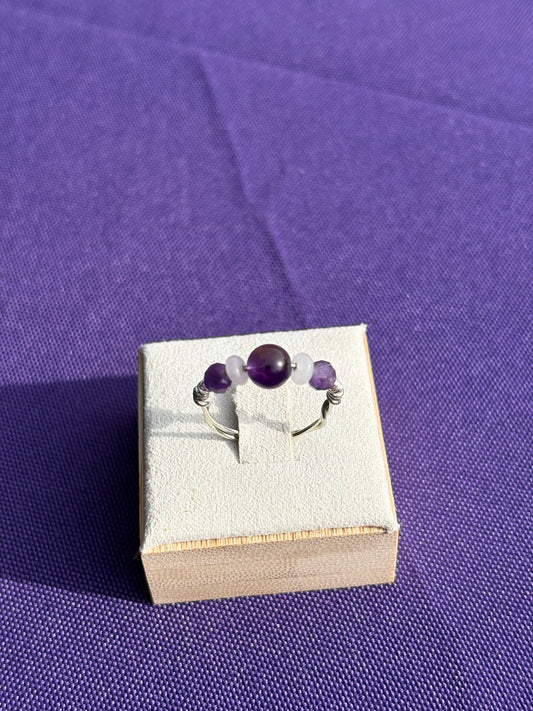 Amethyst & White Jade Ring