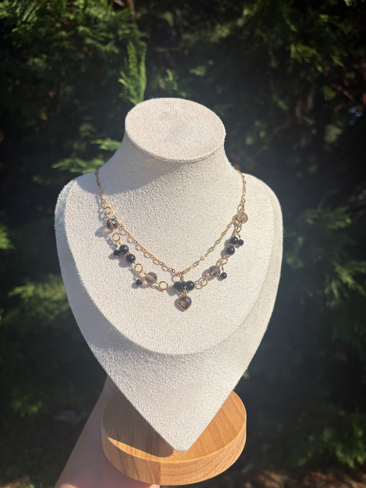 Smoky Quartz, Golden Sheen Obsidian, and Black Spinel necklace
