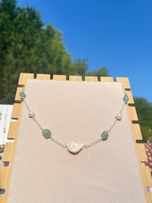 Green Apatite & Freshwater Pearl & Mother of Pearl mermaid necklace