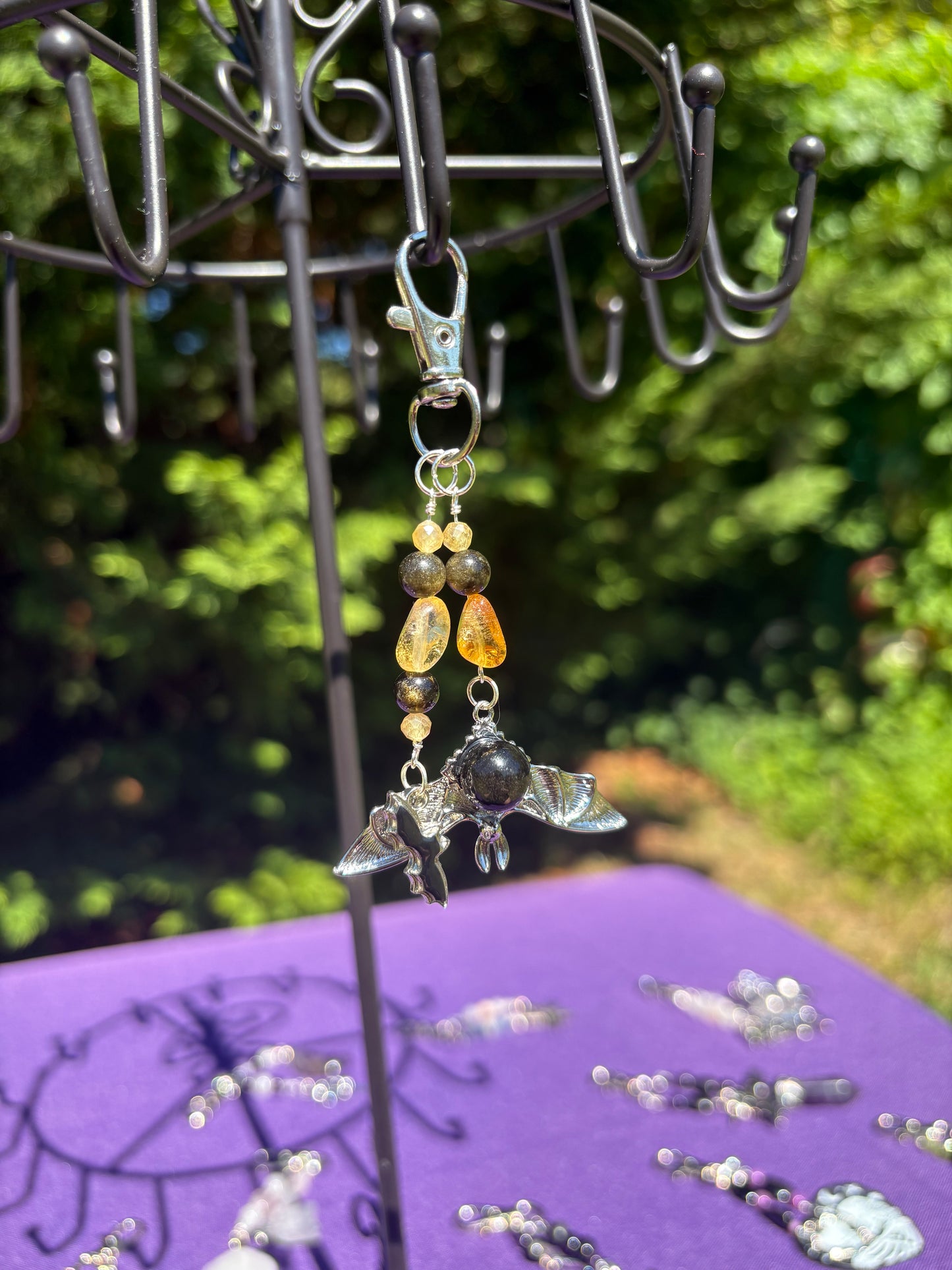 Citrine, Yellow Apatite, Gold Sheen Obsidian Bat Charm