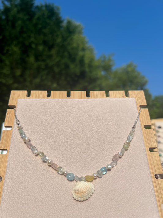 Beryl & Topaz & Freshwater Pearl mermaid necklace