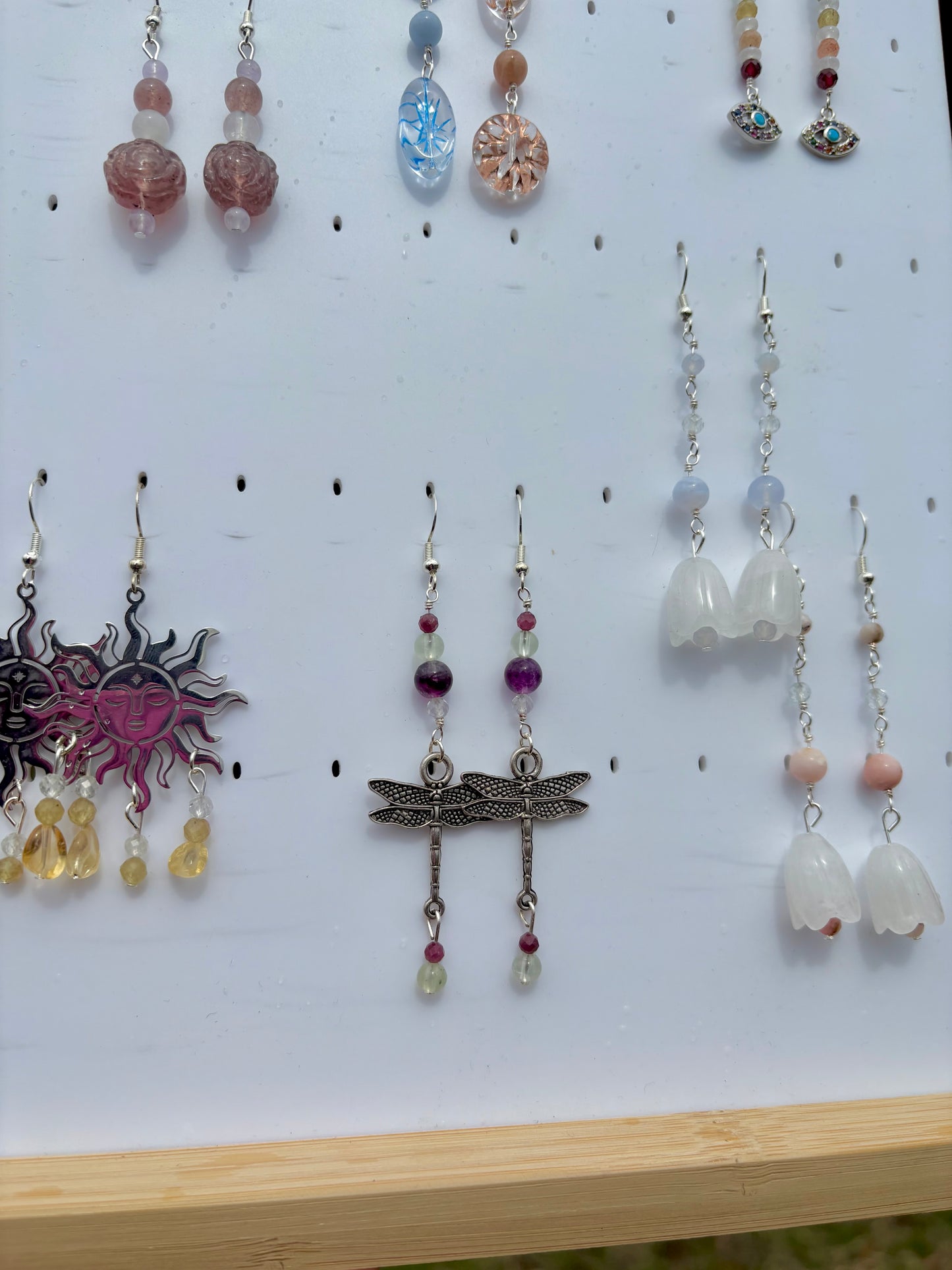 Pink Tourmaline, Prehnite, Fluorite & Topaz Dragonfly earrings