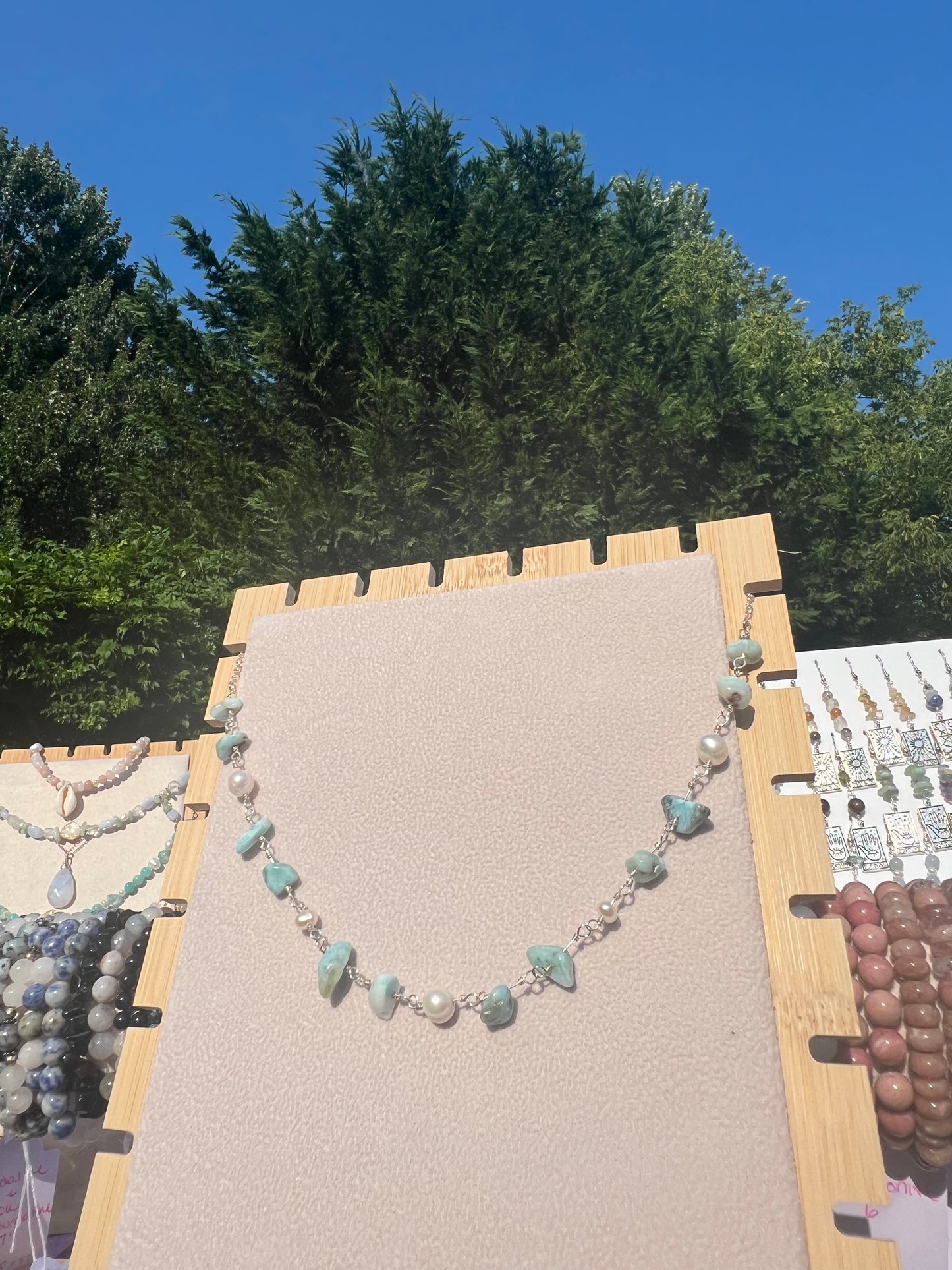 Larimar & Freshwater Pearl mermaid necklace