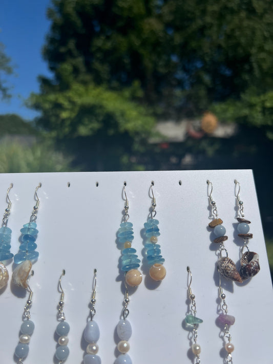 Aquamarine & Freshwater Pearl mermaid earrings