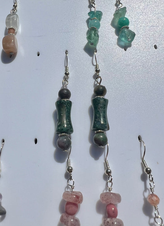 Ruby Apatite & Moss Agate pixie earrings