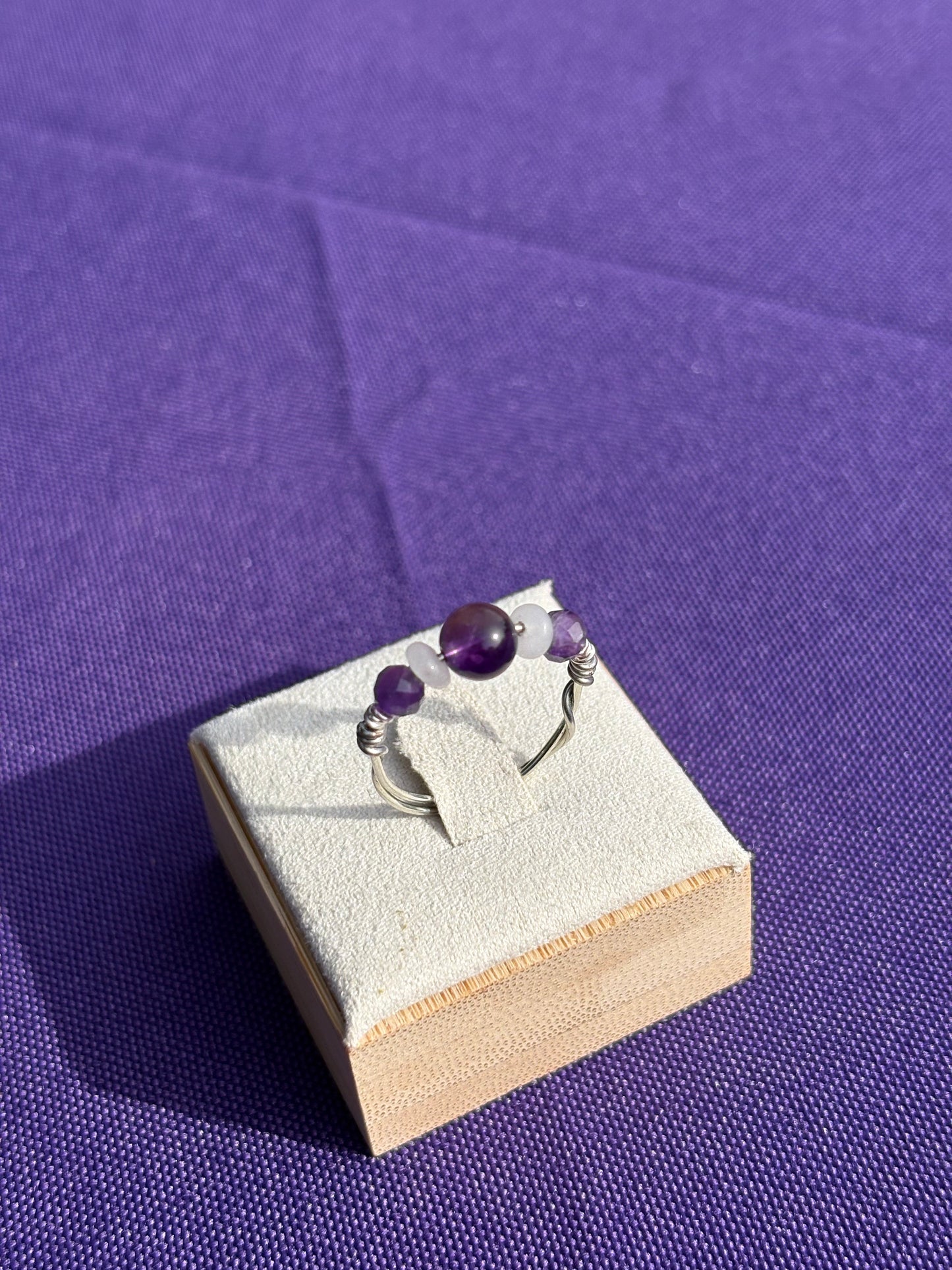 Amethyst & White Jade Ring