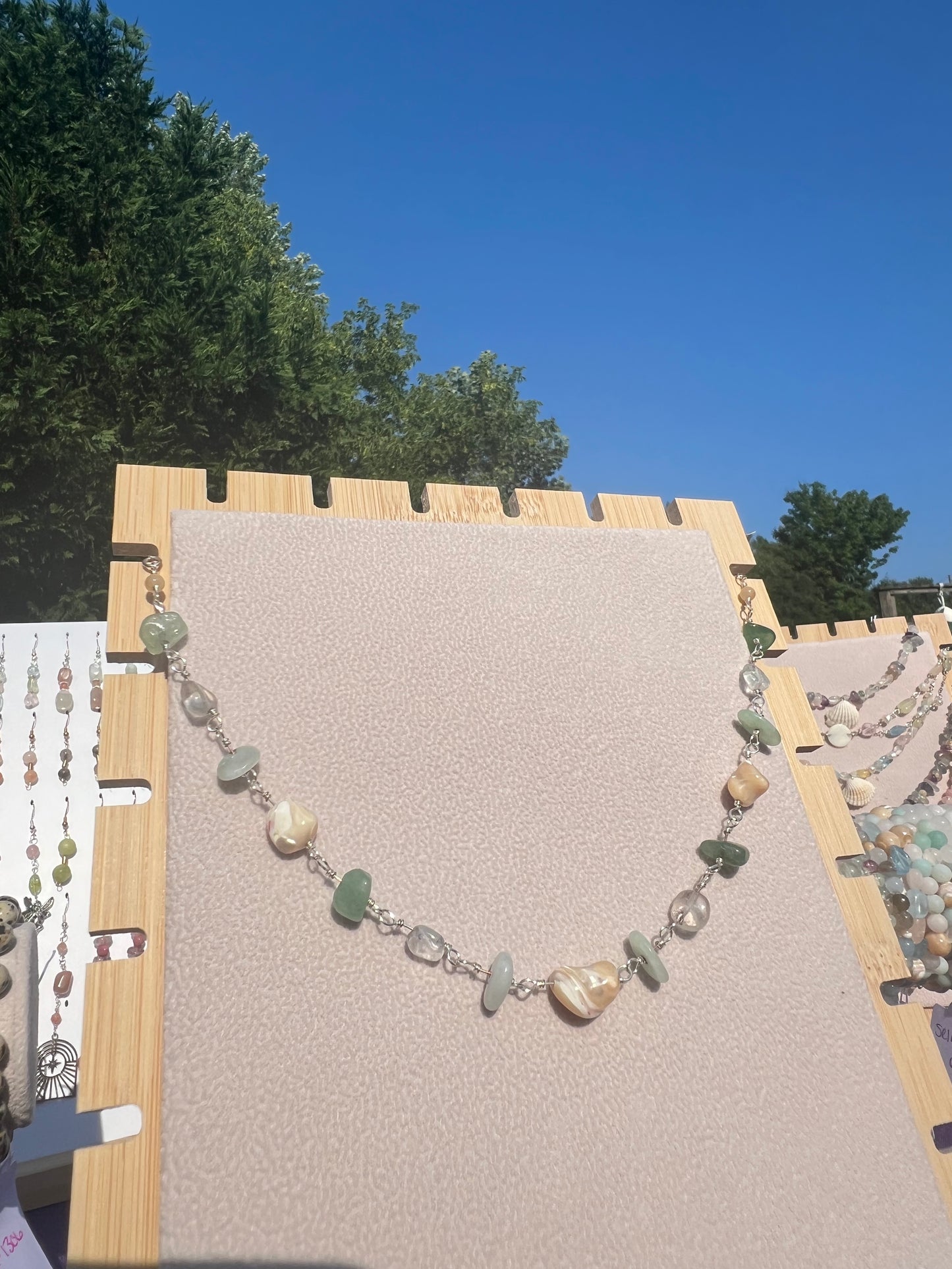Green Aventurine & Burmese Jade & Topaz & Mother of Pearl mermaid necklace