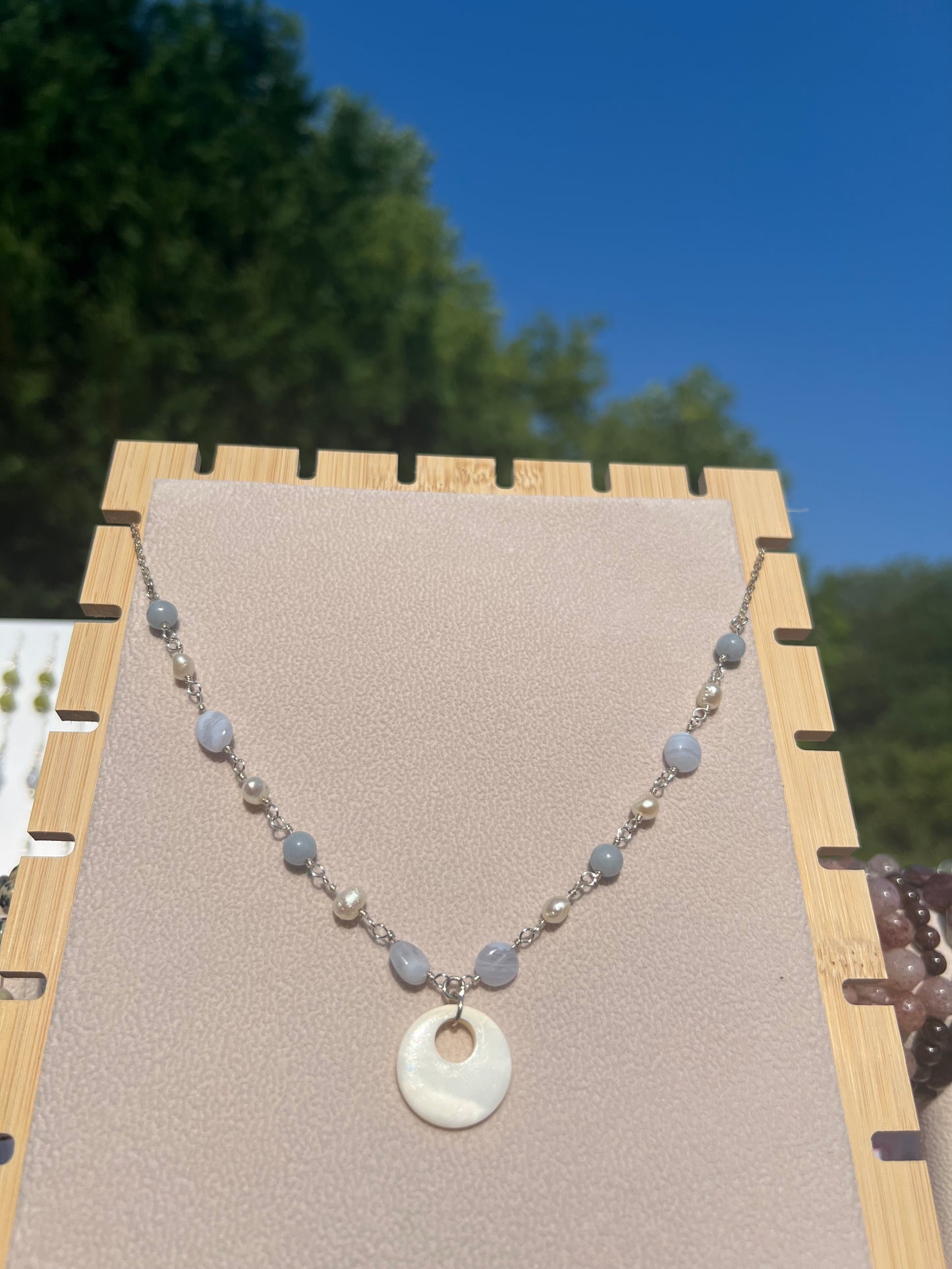 Blue Lace Agate & Angelite & Freshwater Pearls & Mother of Pearl mermaid necklace