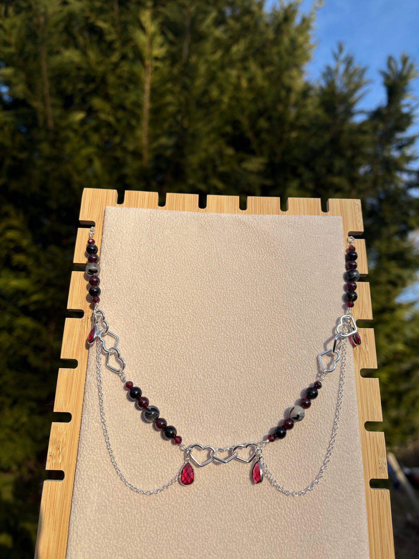 Garnet, Tourmalated Quartz, Black Tourmaline Cupid’s necklace