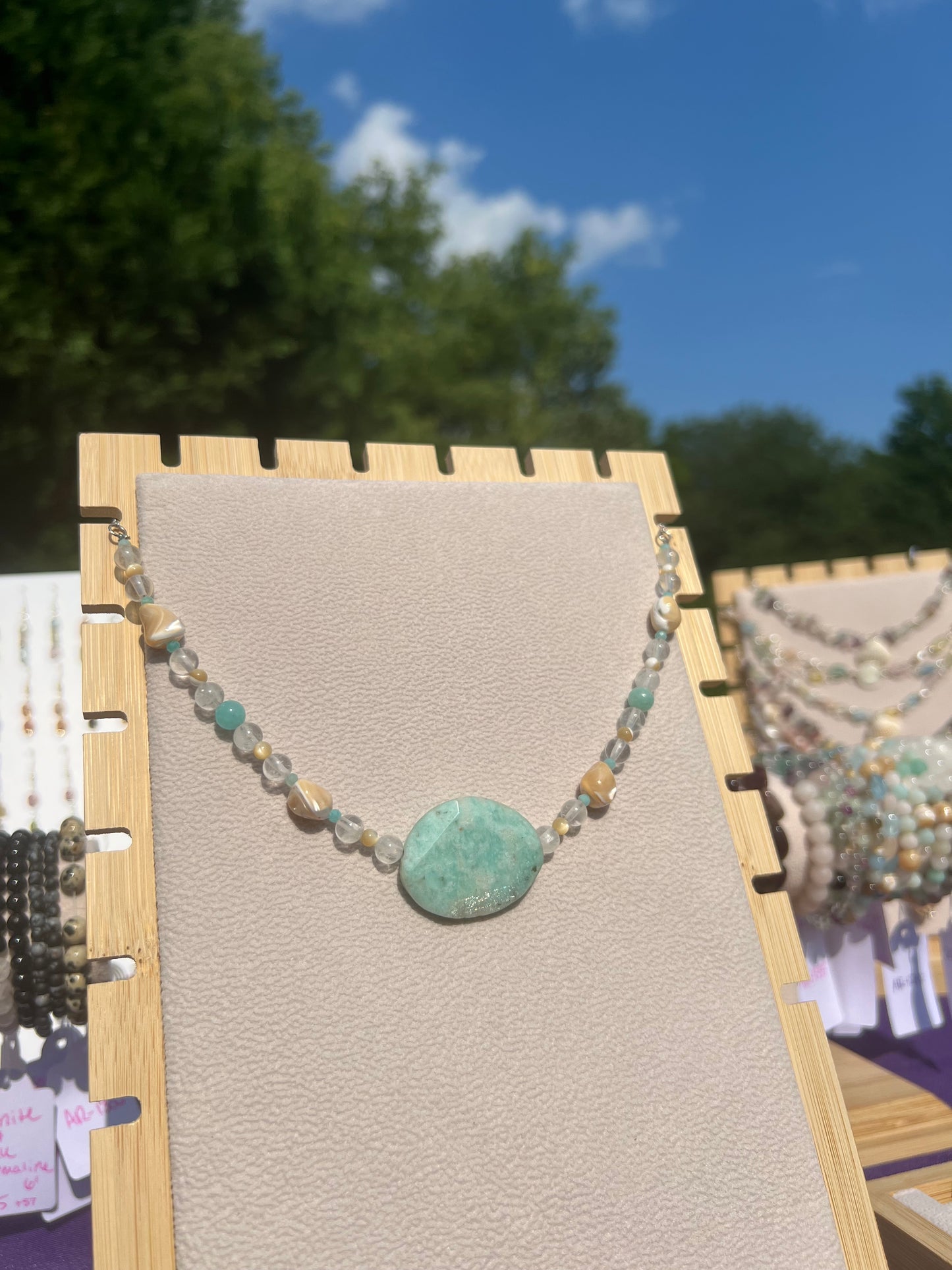 Peruvian Amazonite & Clear Quartz & Mother of Pearl mermaid necklace