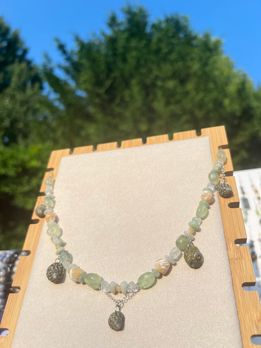 Prehnite & Burmese Jade & Topaz & Mother of Pearl mermaid necklace
