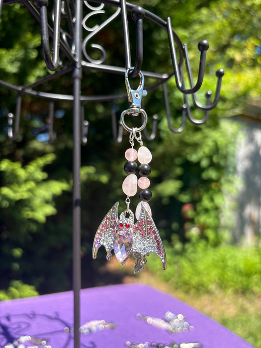 Rose Quartz & Rainbow Obsidian Bat Charm