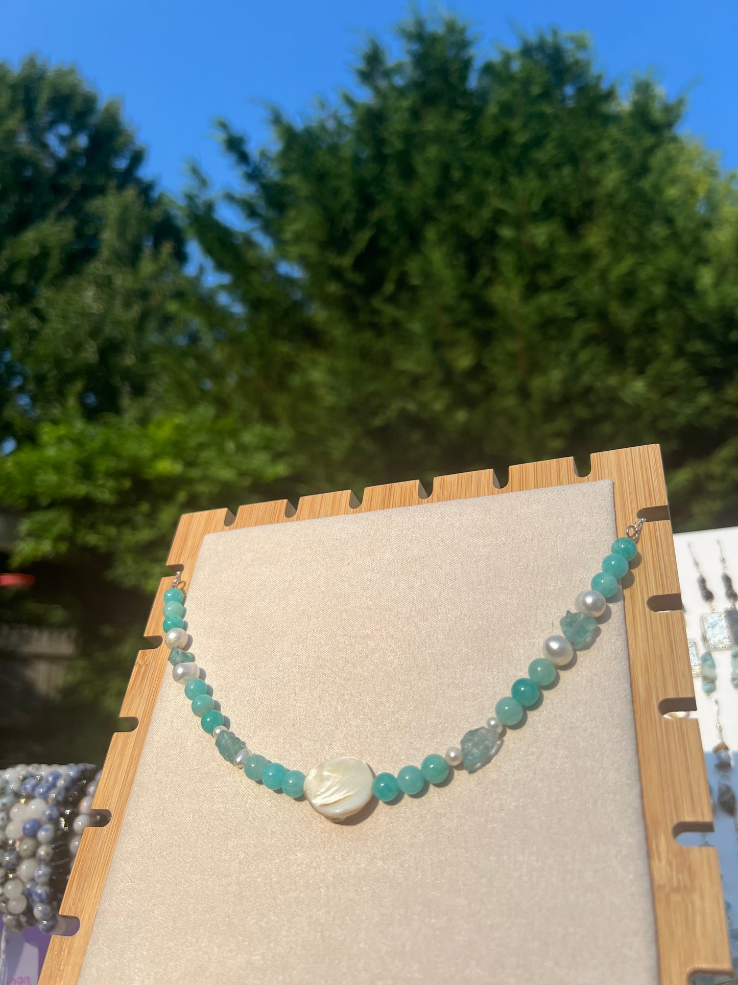 Peruvian Amazonite & Green Apatite & Freshwater Pearl & Mother of Pearl mermaid necklace