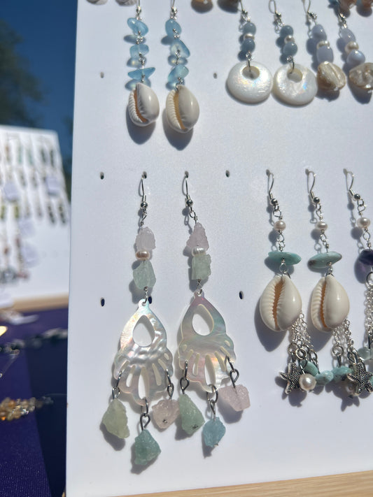 Rainbow Beryl & Freshwater Pearl & Mother of Pearl mermaid earrings