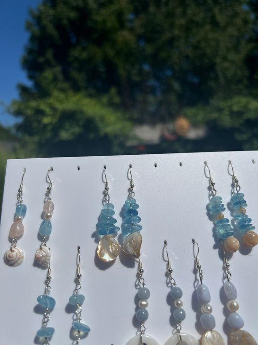 Aquamarine & Mother of Pearl mermaid earrings