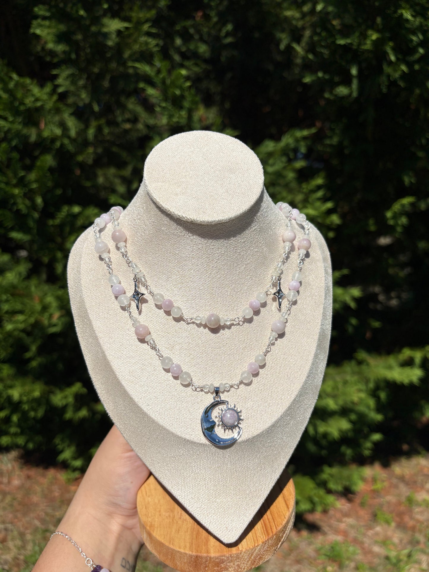 Kunzite, Topaz, White Jade Double tiered necklace