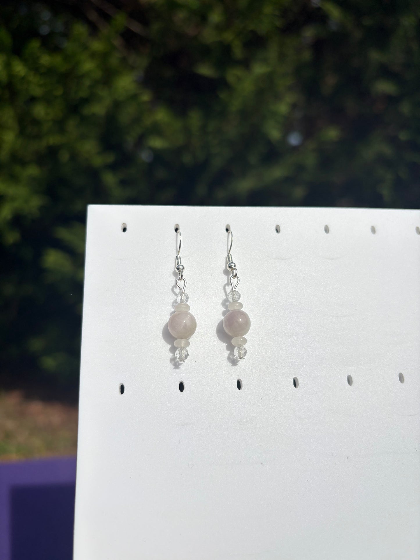 Kunzite, Topaz, and White Jade Earrings