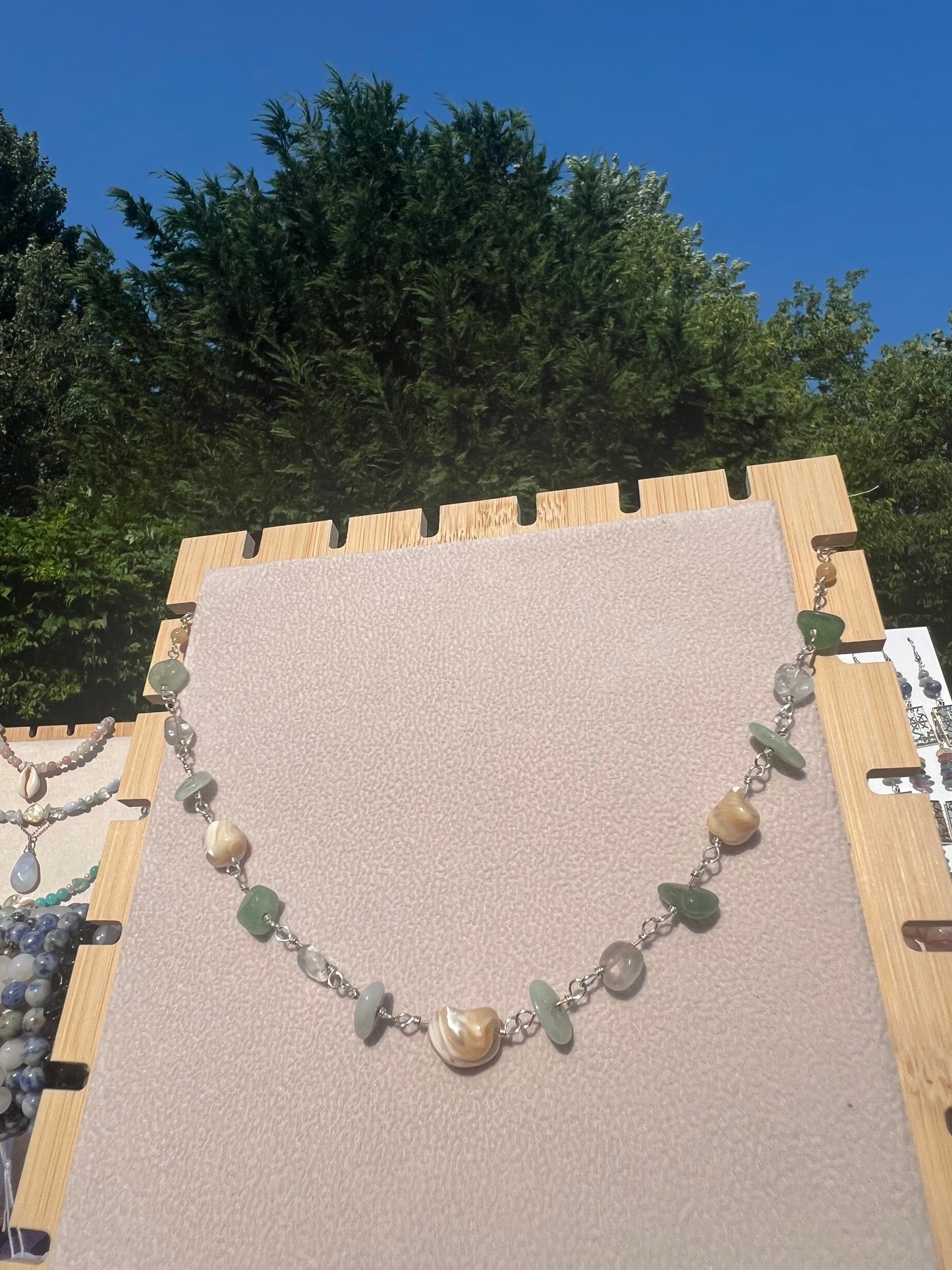 Green Aventurine & Burmese Jade & Topaz & Mother of Pearl mermaid necklace
