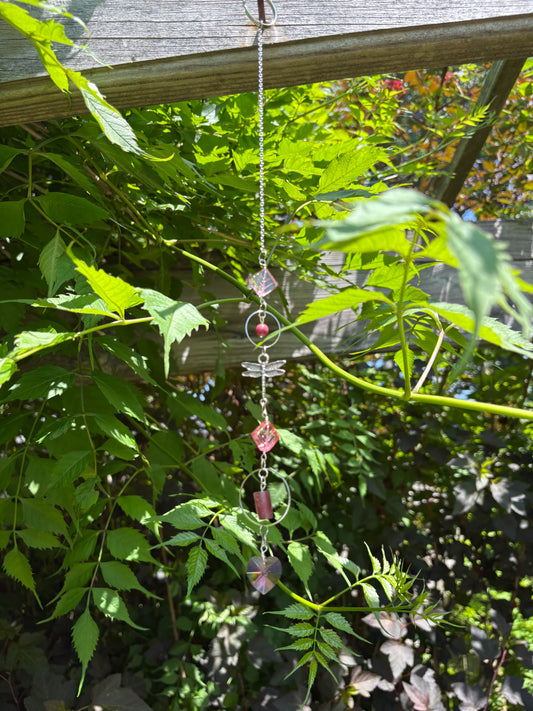 Rhodonite & Strawberry Quartz Dragonfly Sun Catcher