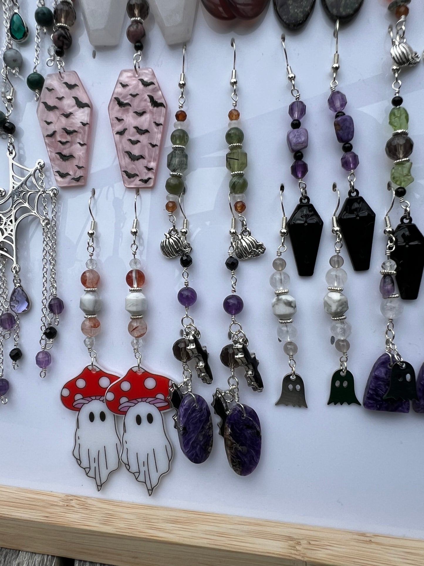 Charoite, Amethyst, Smoky Quartz, Black Spinel Spooky Earrings