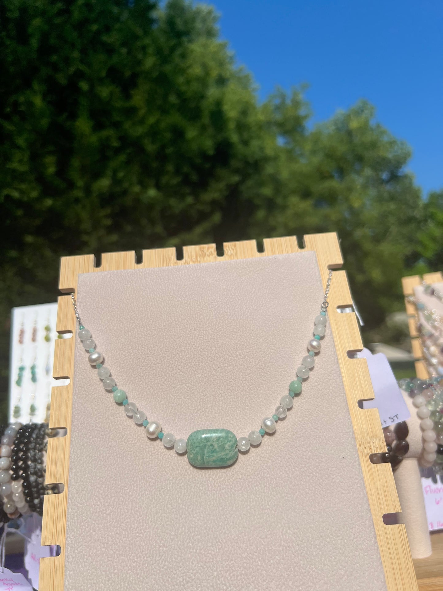 Peruvian Amazonite & Clear Quartz & Freshwater Pearl mermaid necklace