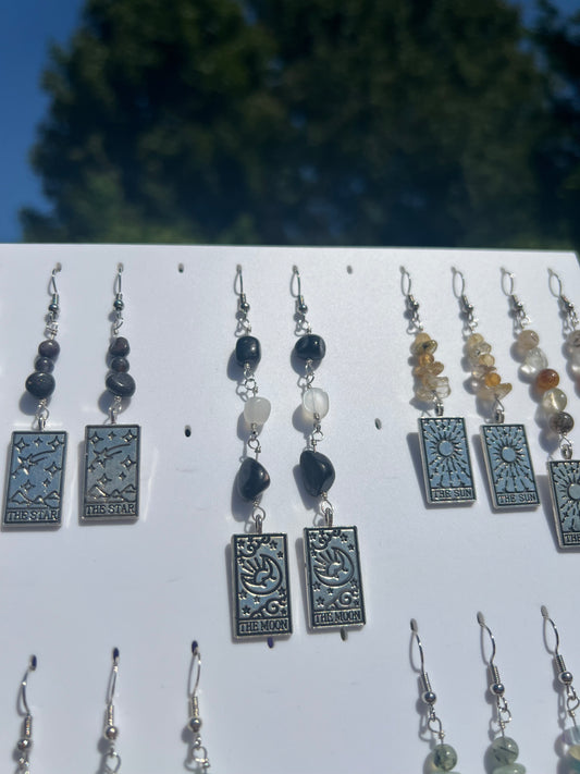 Hypersthene & Moonstone The Moon Tarot Earrings