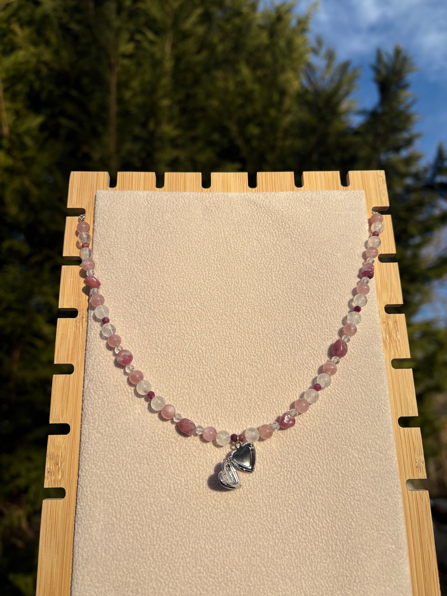 Pink Tourmaline, Rose Quartz, Topaz, Selenite Cupid’s necklace