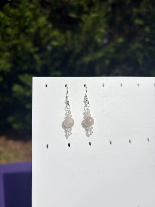 Kunzite, Topaz, and White Jade Earrings