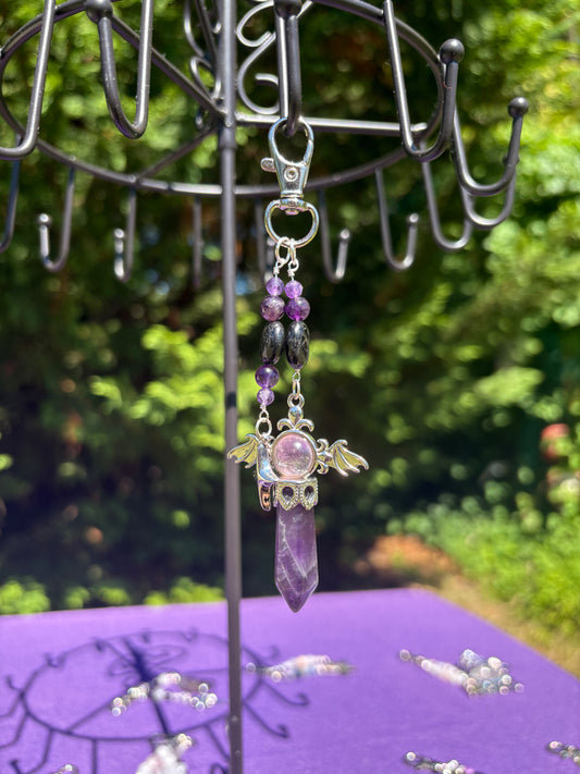 Hypersthene & Amethyst Bat Wings Charm