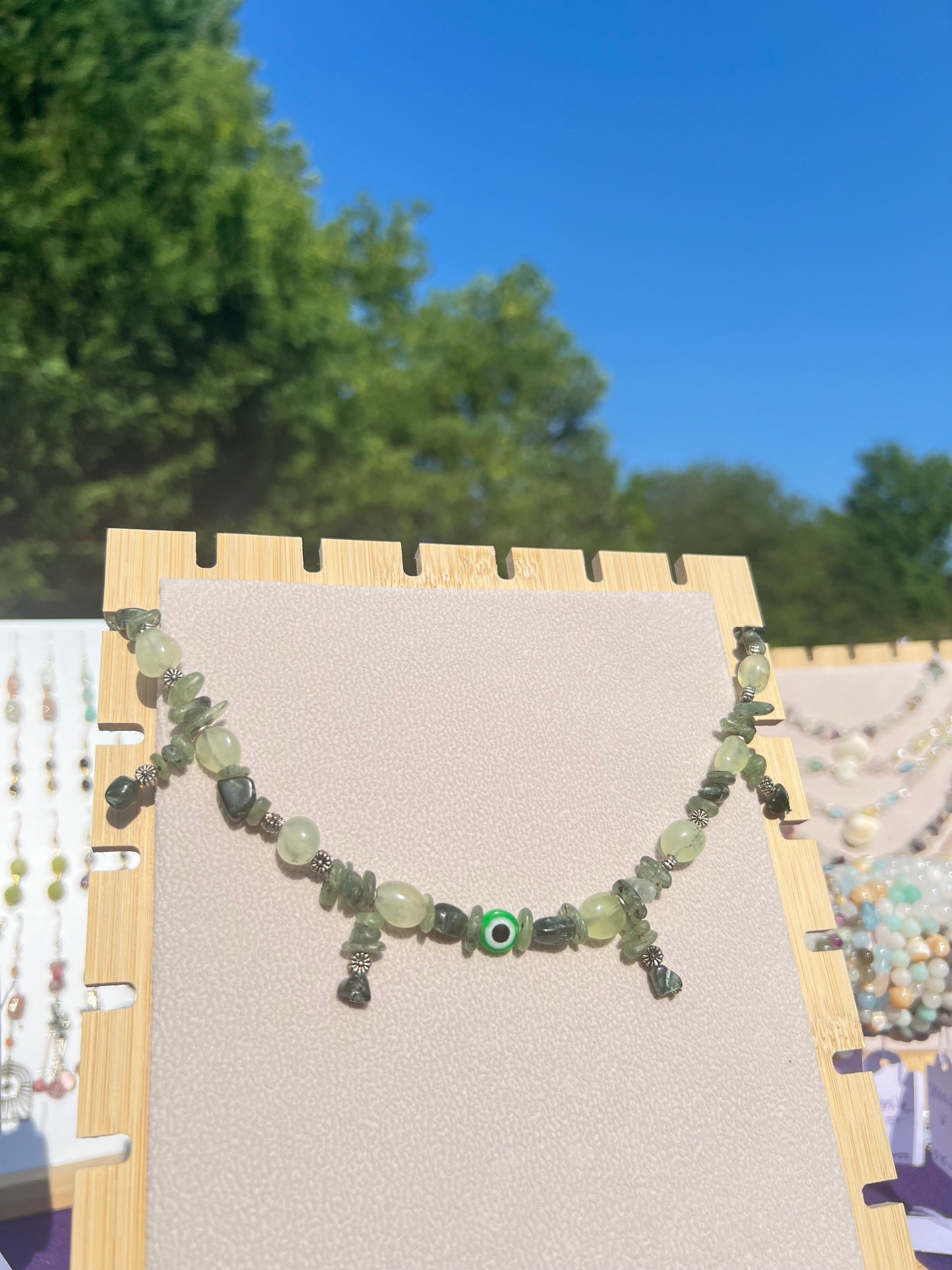 Prehnite & Seraphinte & Green Kyanite Green Evil Eye necklace