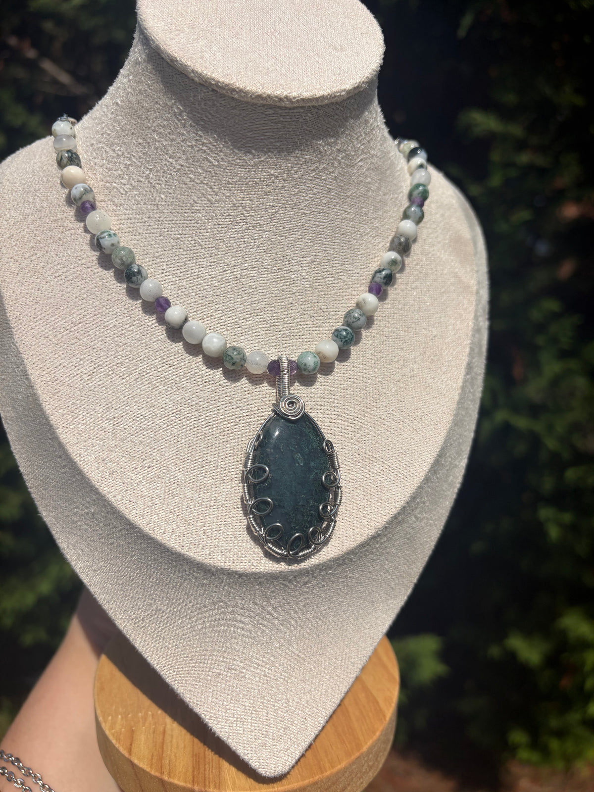 Moss Agate and Amethyst necklace