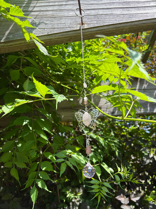 Strawberry Quartz & Rose Quartz Butterfly Sun Catcher