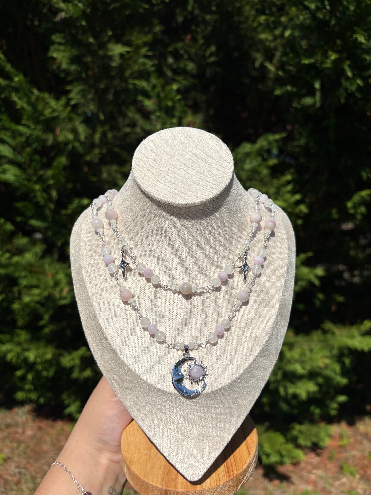 Kunzite, Topaz, White Jade Double tiered necklace