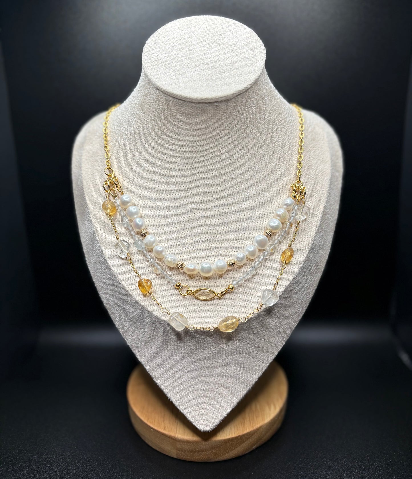 Topaz, Citrine, and Freshwater Pearl layered necklace