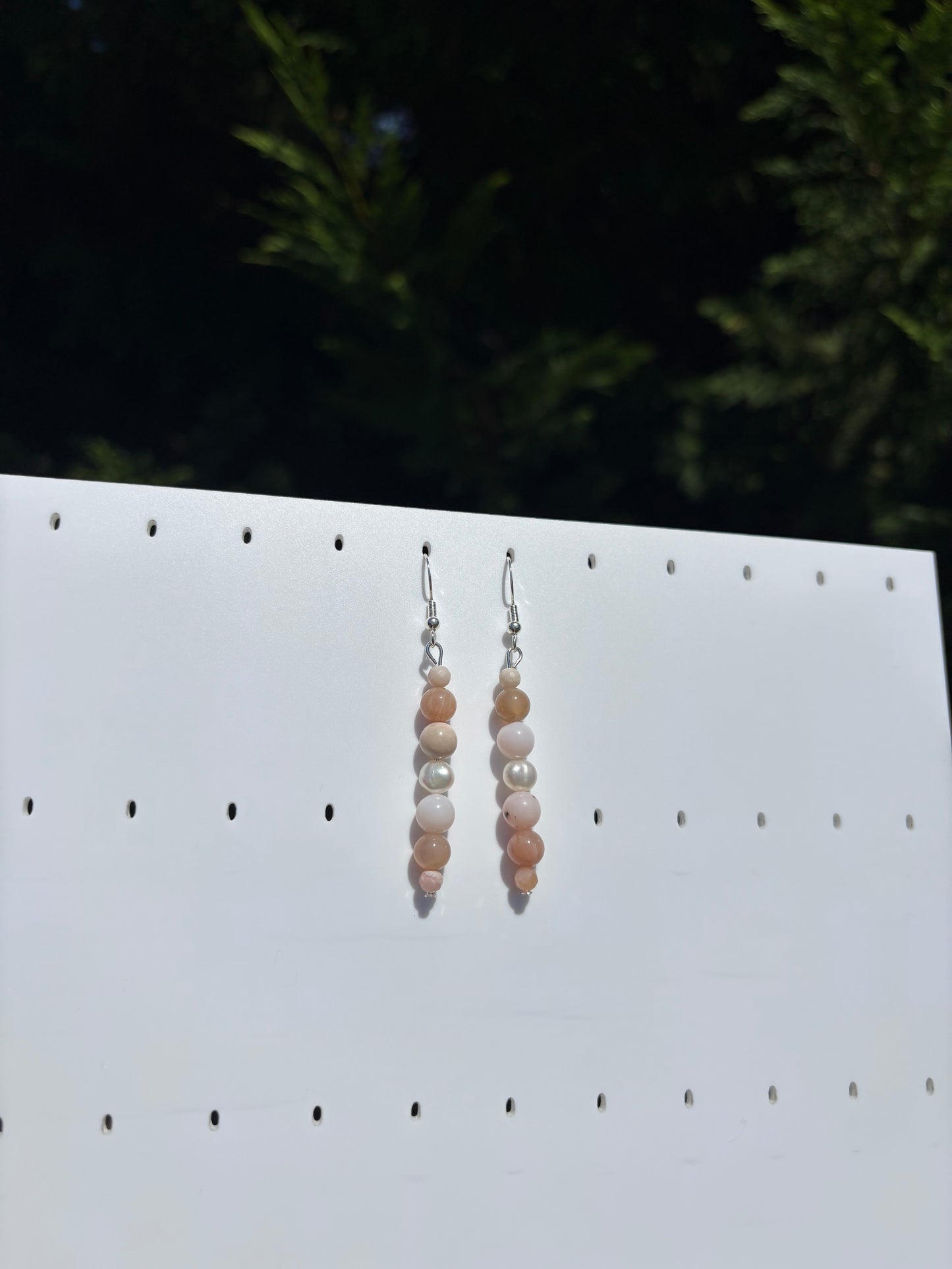 Pink Opal, Peach Moonstone, Freshwater Pearl earrings