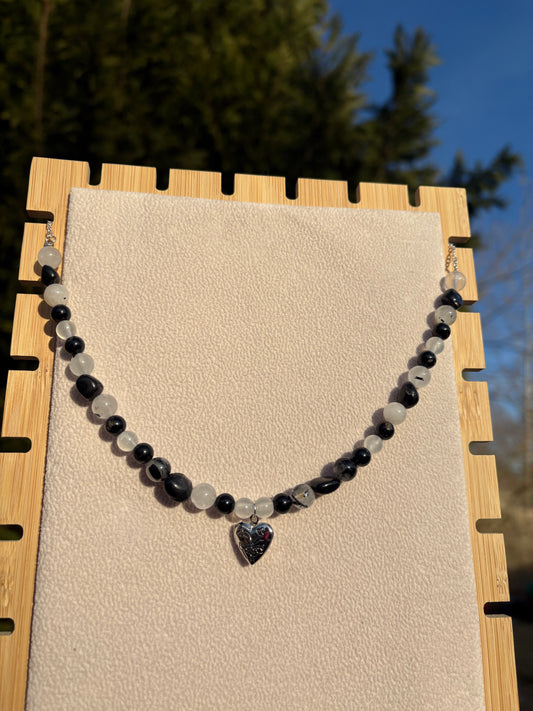 Hypersthene, Tourmalated Quartz, Selenite, & Black Tourmaline Cupid’s necklace