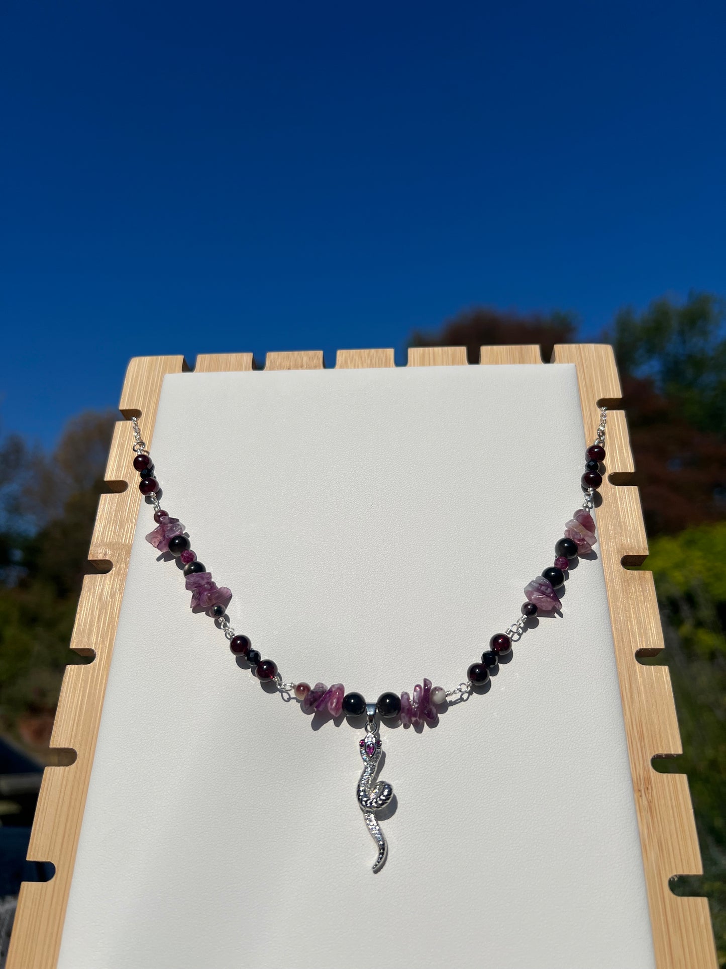 Purple Mica, Black Spinel, Mauve Tourmaline, Garnet, Silver Sheen Obsidian, Ruby Spooky necklace