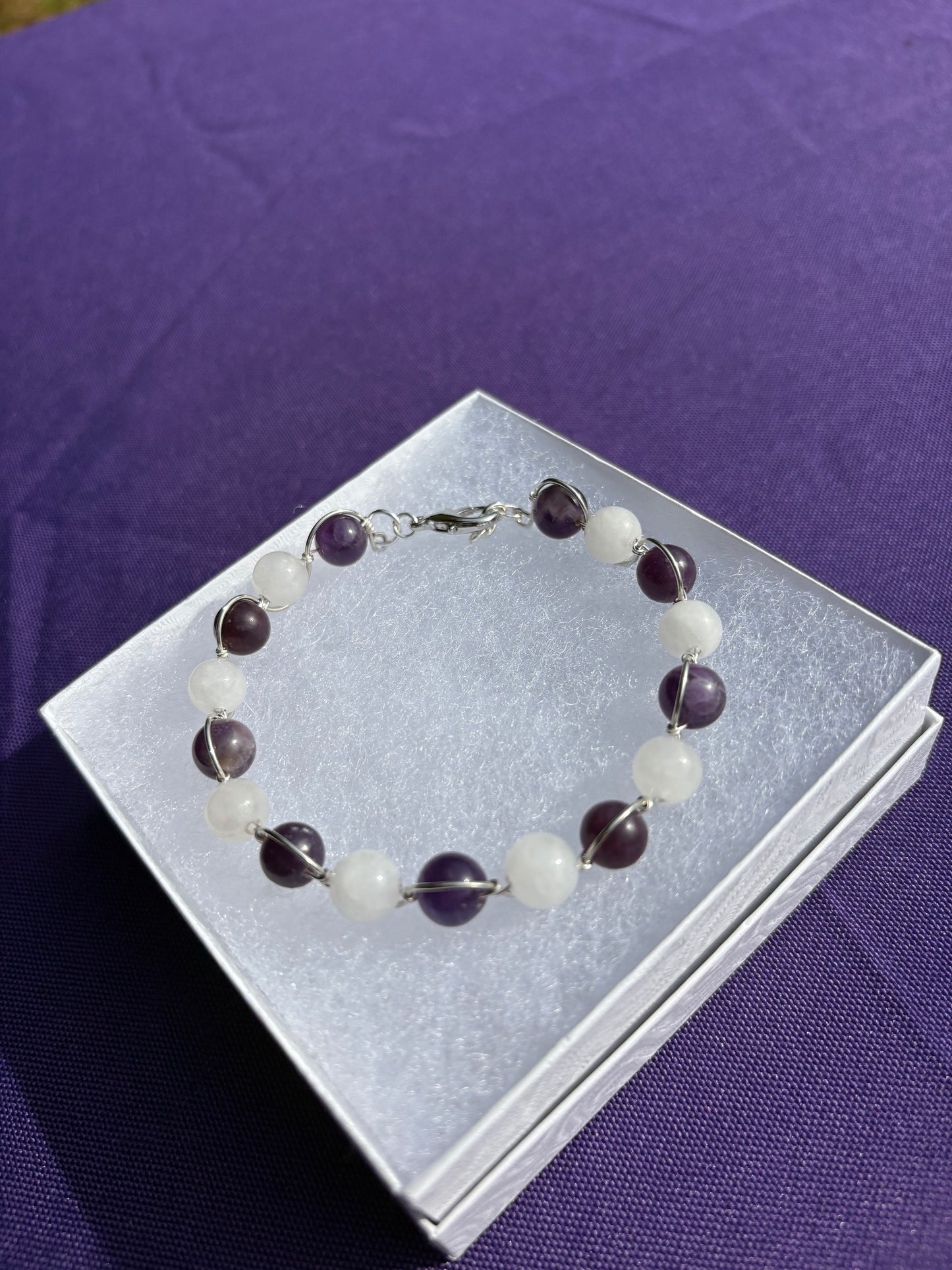 Amethyst, Lepidolite, White Jade Wave Bracelet