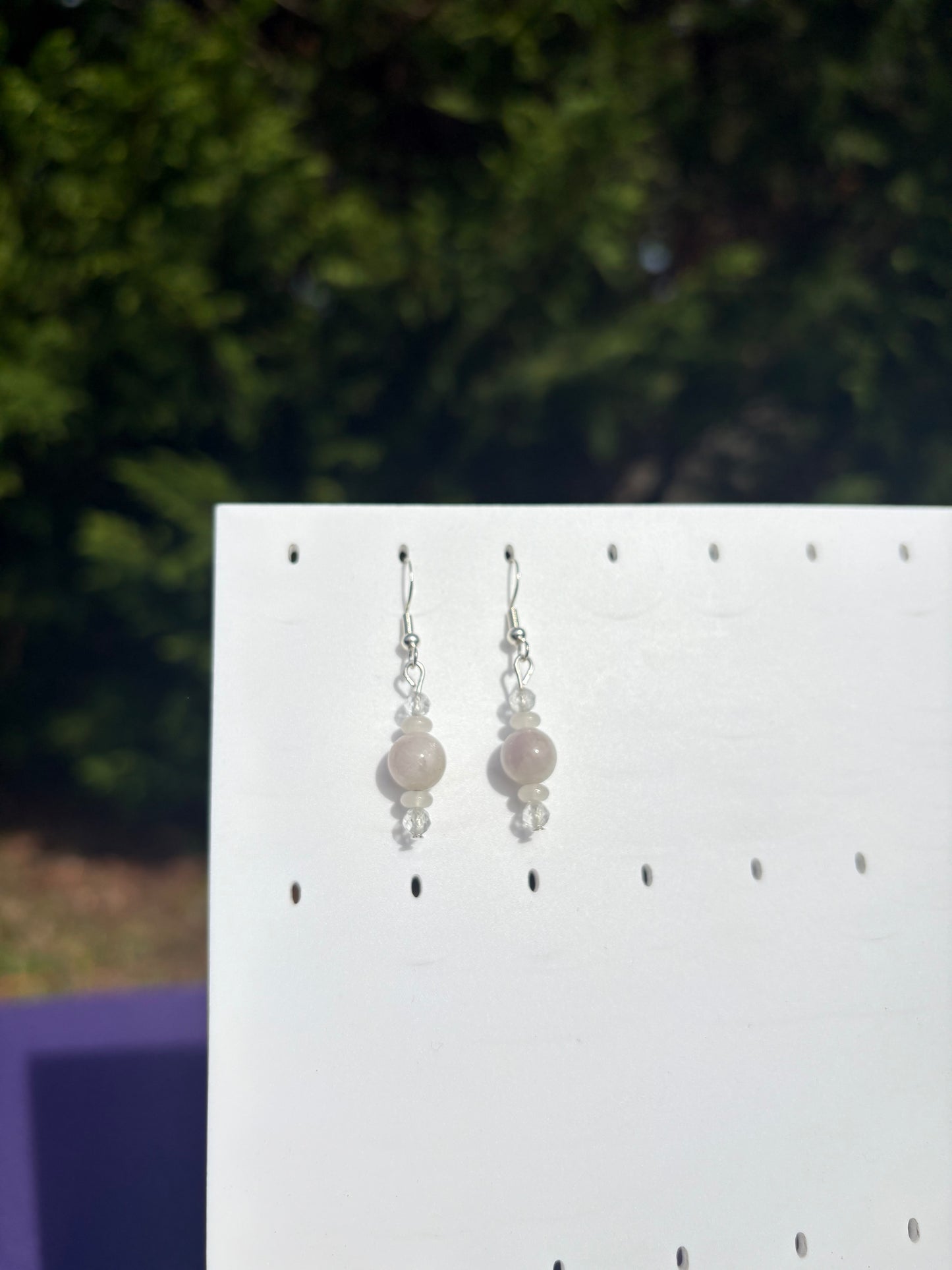 Kunzite, Topaz, and White Jade Earrings