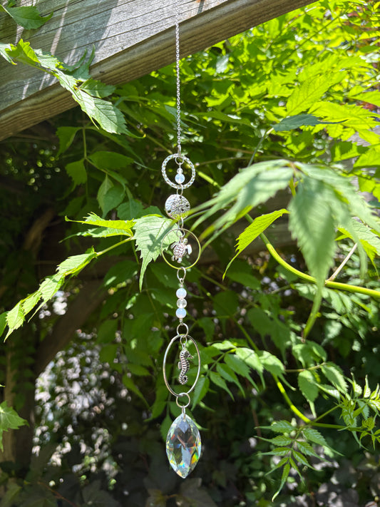 Blue Lace Agate & Clear Quartz & Topaz Sea Life Sun Catcher