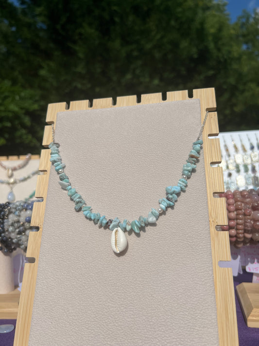 Larimar & Freshwater Pearl mermaid necklace