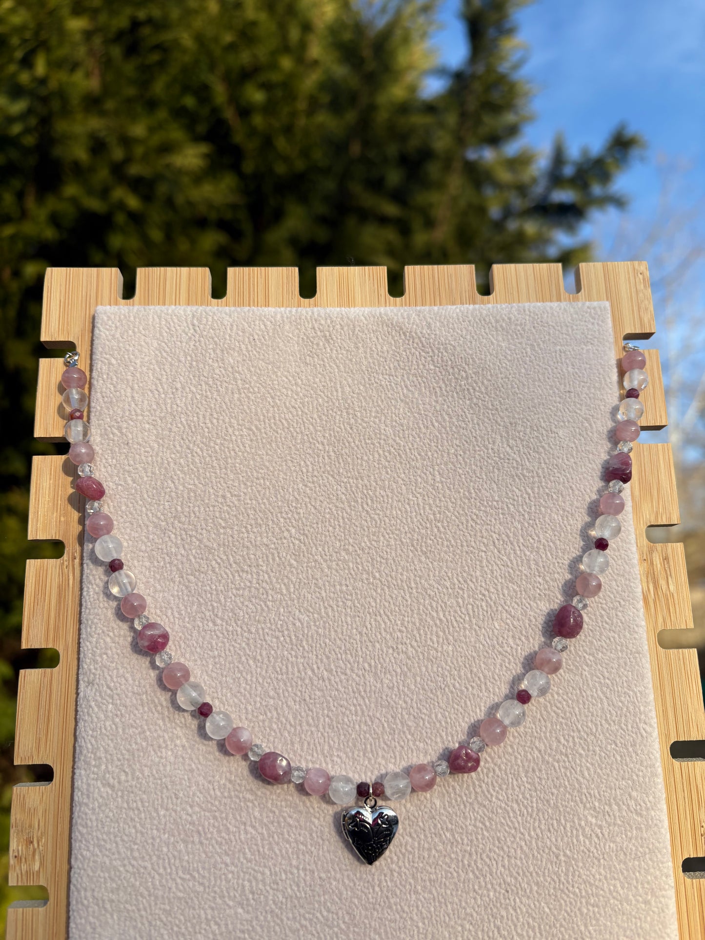 Pink Tourmaline, Rose Quartz, Topaz, Selenite Cupid’s necklace