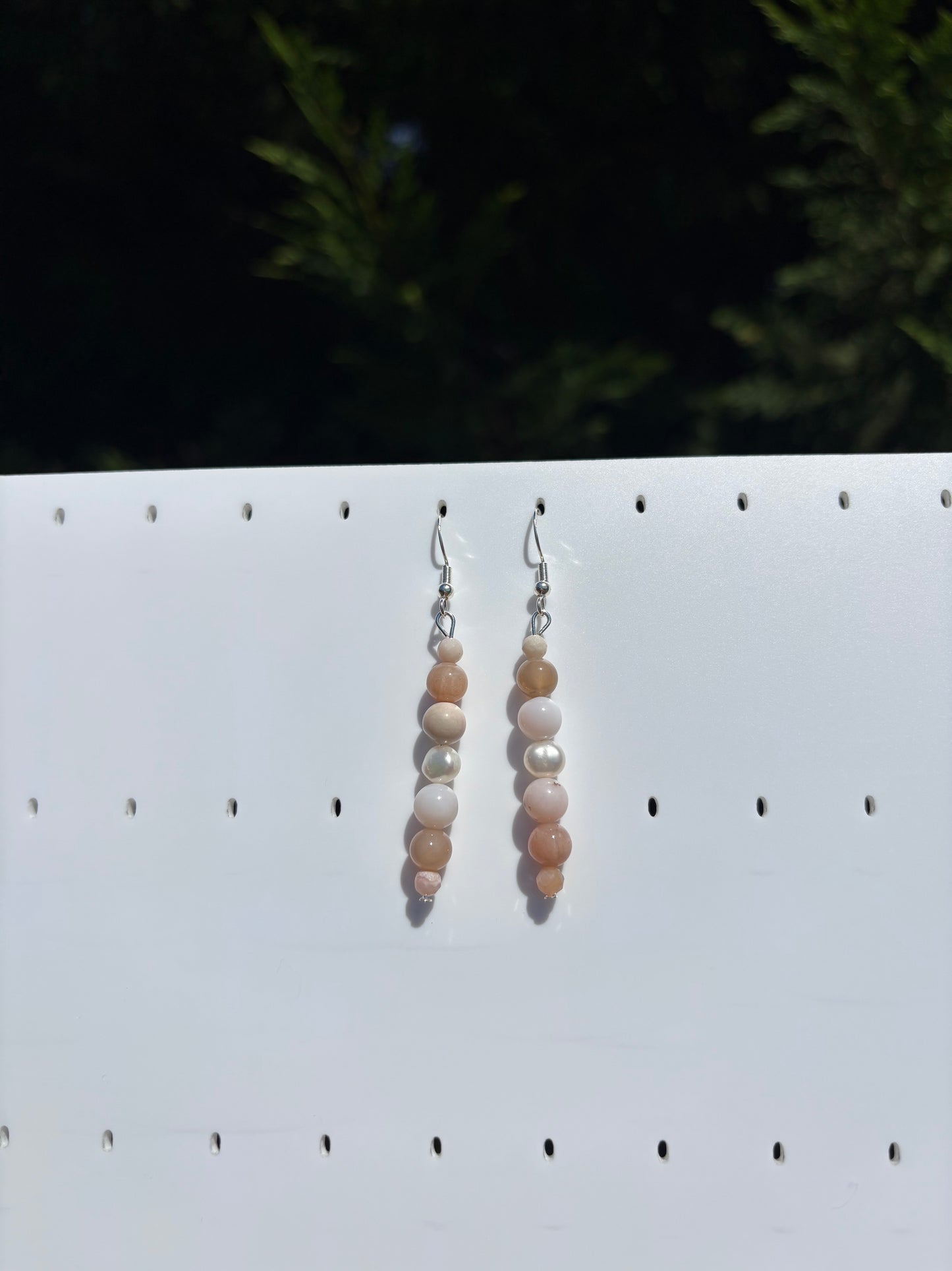 Pink Opal, Peach Moonstone, Freshwater Pearl earrings