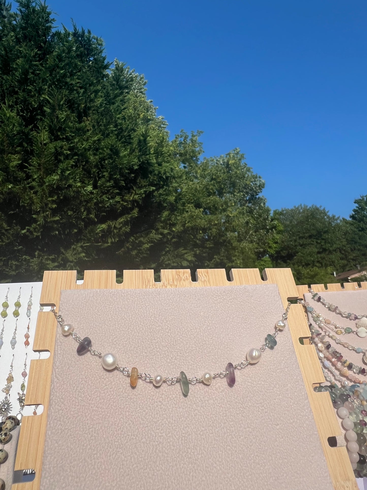 Rainbow Fluorite & Freshwater Pearl mermaid necklace