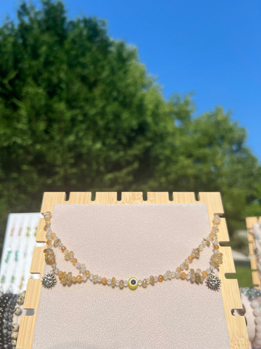 Golden Rutilated Quartz & Citrine Yellow Evil Eye necklace