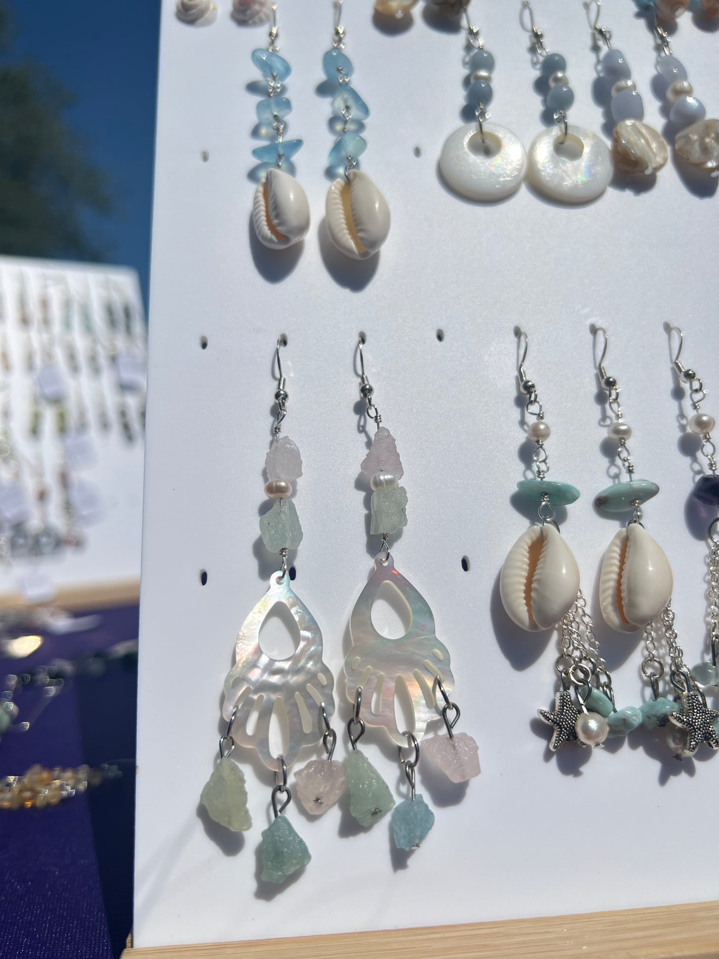 Rainbow Beryl & Freshwater Pearl & Mother of Pearl mermaid earrings